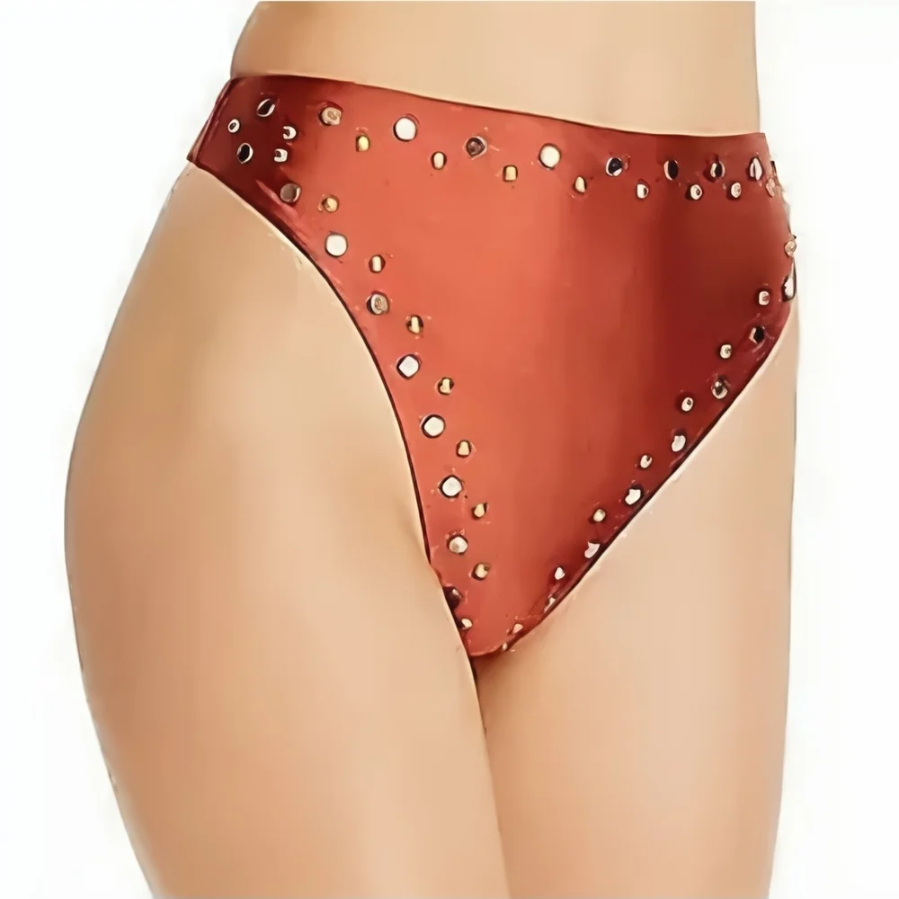Dolce Vita Brown Studded High-Leg Swim Bottoms, Xsmall